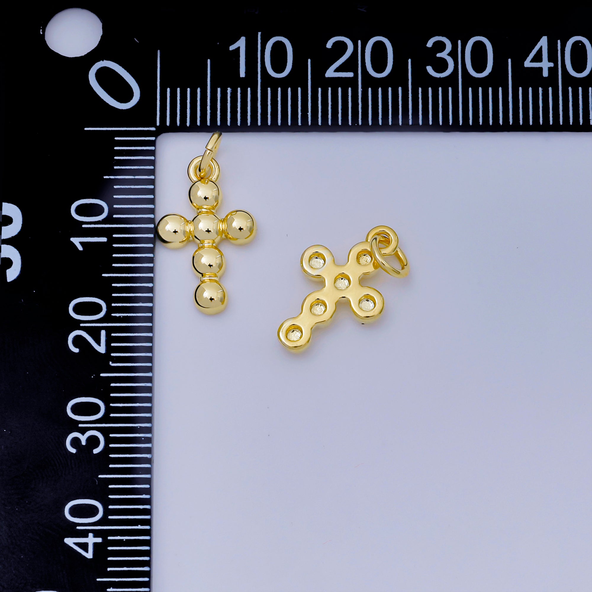 24K Gold Filled 16mm Beaded Cross Christian Charm | AJ-383
