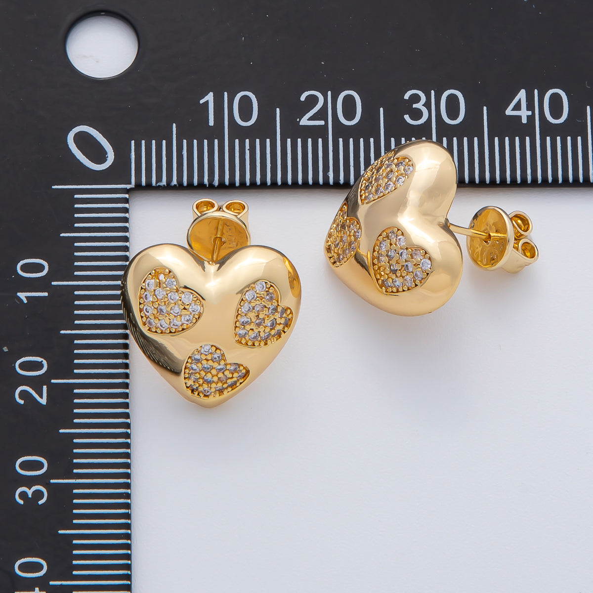 18K Gold Filled 16mm Micro Paved CZ Heart Cluster Heart Stud Earrings | AD1598
