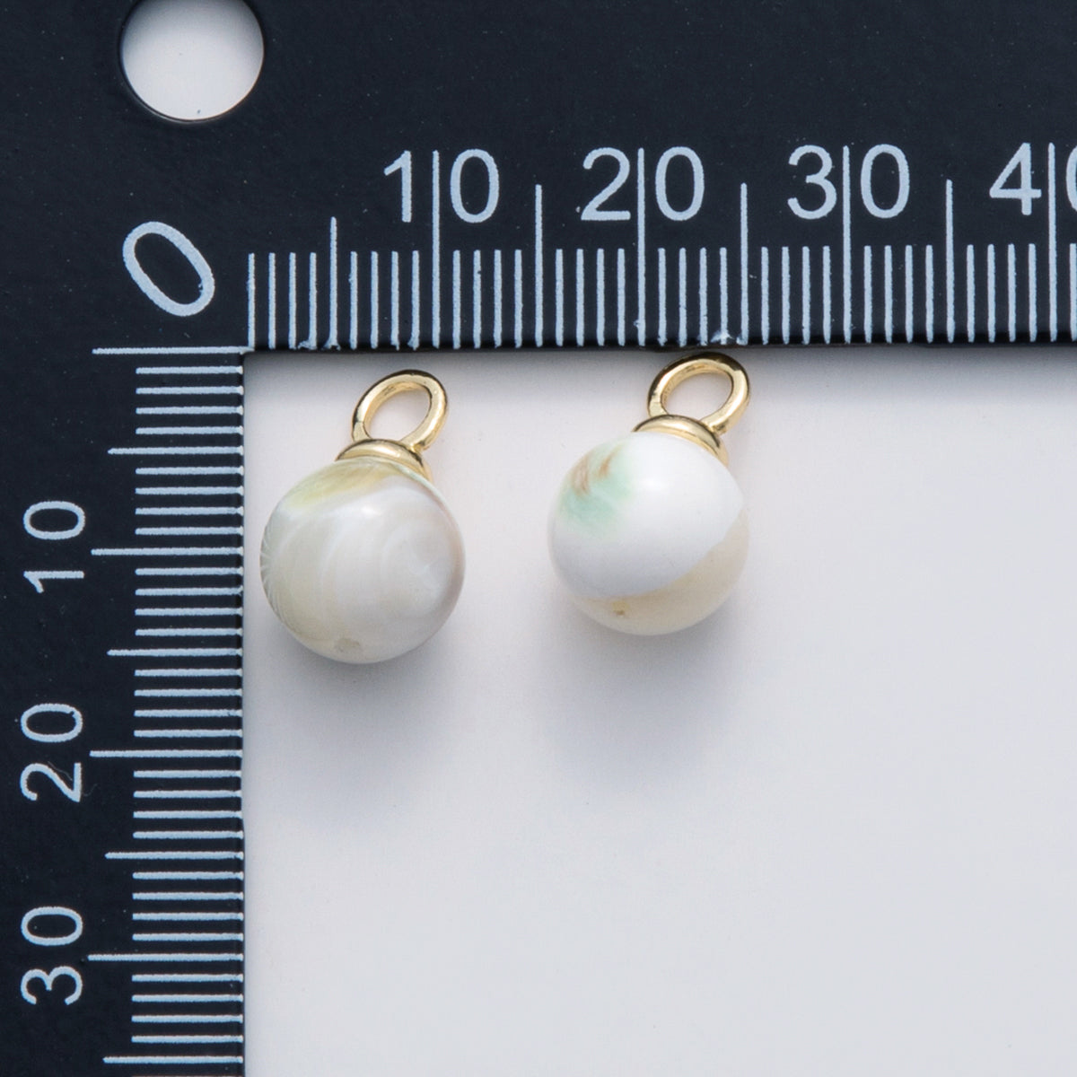 18K Gold Filled Blue-White Shell Pearl Round Drop Charm | X652