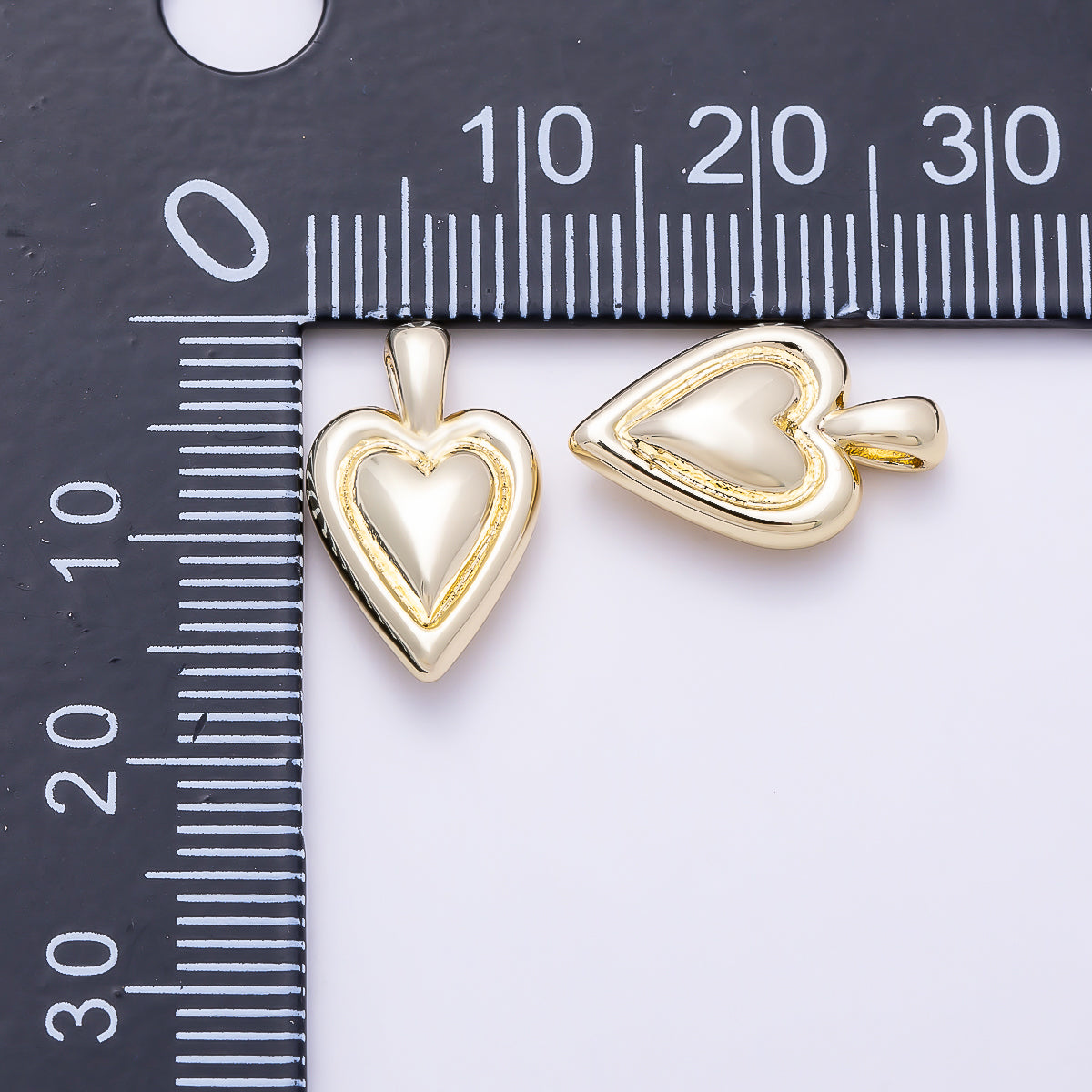 16K Gold Filled 16mm Puffy Double Layered Heart Charm | Charms-01640