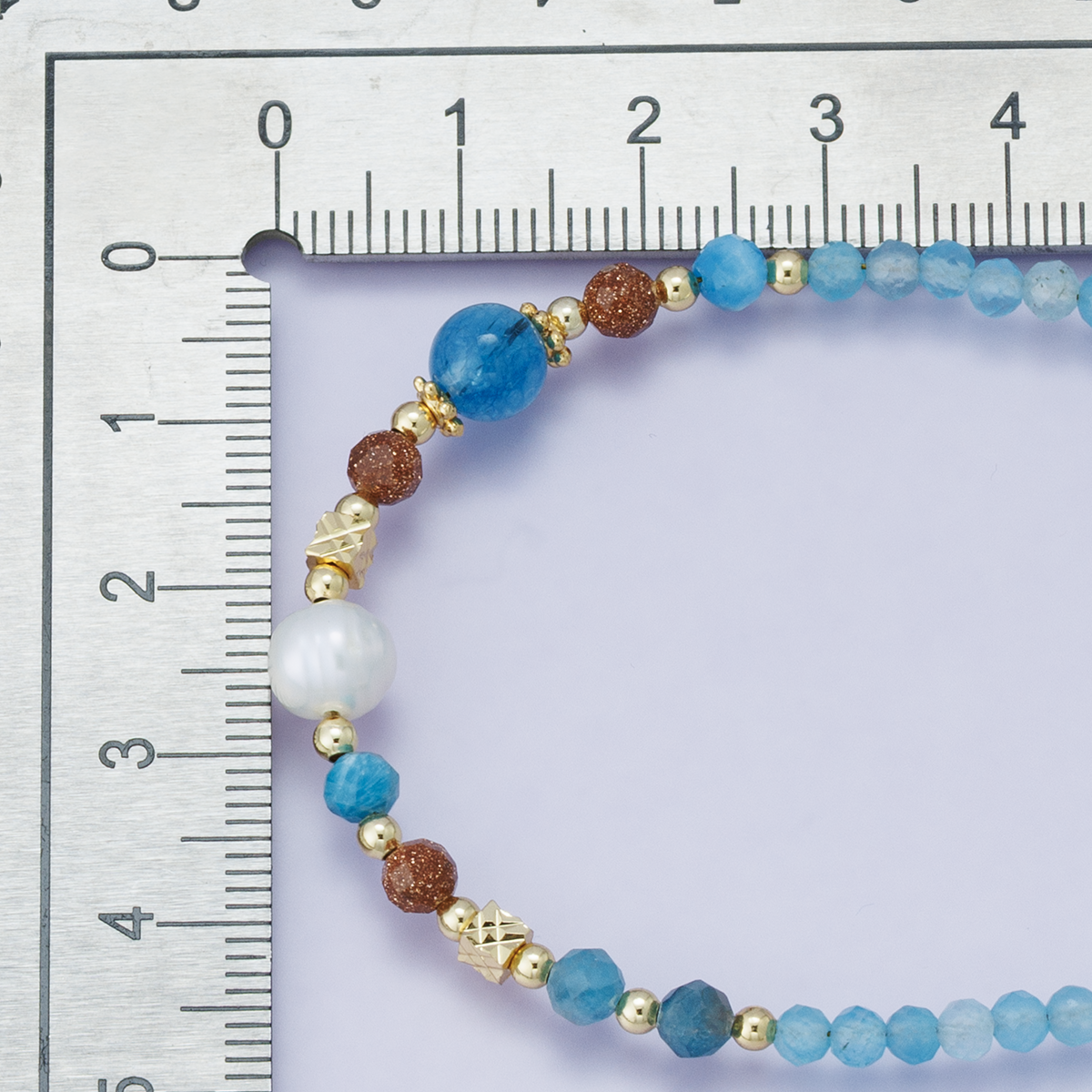 24K Gold Filled Blue Aquamarine Multifaceted Gemstone Bead Curb Chain Half 16 Inch Necklace w. Extender | WA-04204