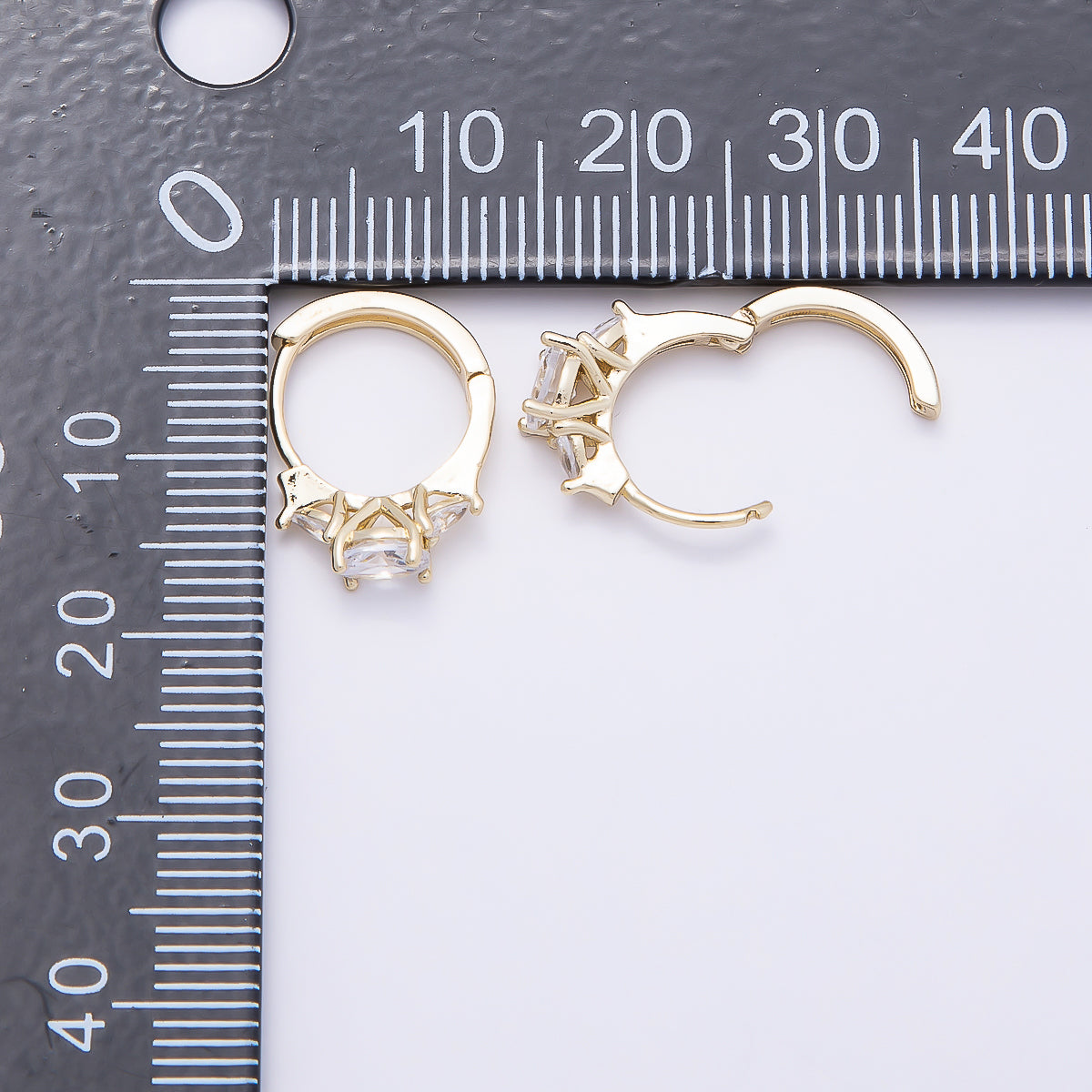 16K Gold Filled 16mm Clear CZ Geometric Cartilage Huggie Earrings | Earrings-00434