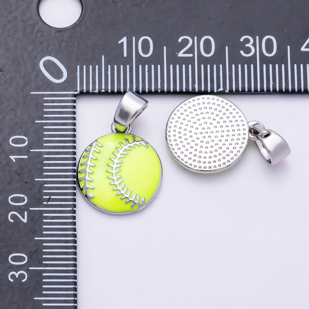 Silver 16mm Yellow Green Enamel Tennis Ball Sport Pendant | Charms-01465