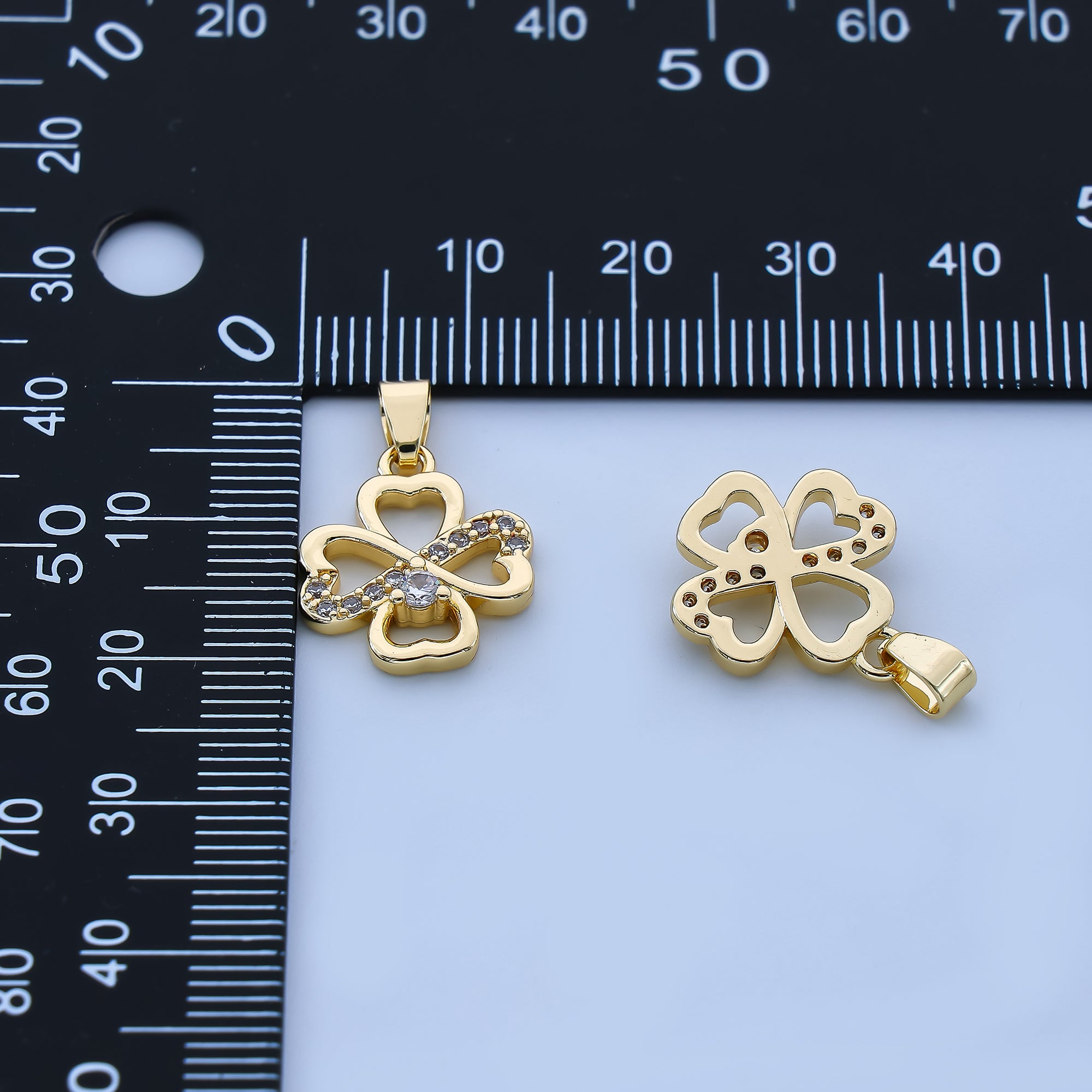 24K Gold Filled 16mm Micro Paved CZ 4-Leaf Lucky Clover of Fortune Pendant | AH-520