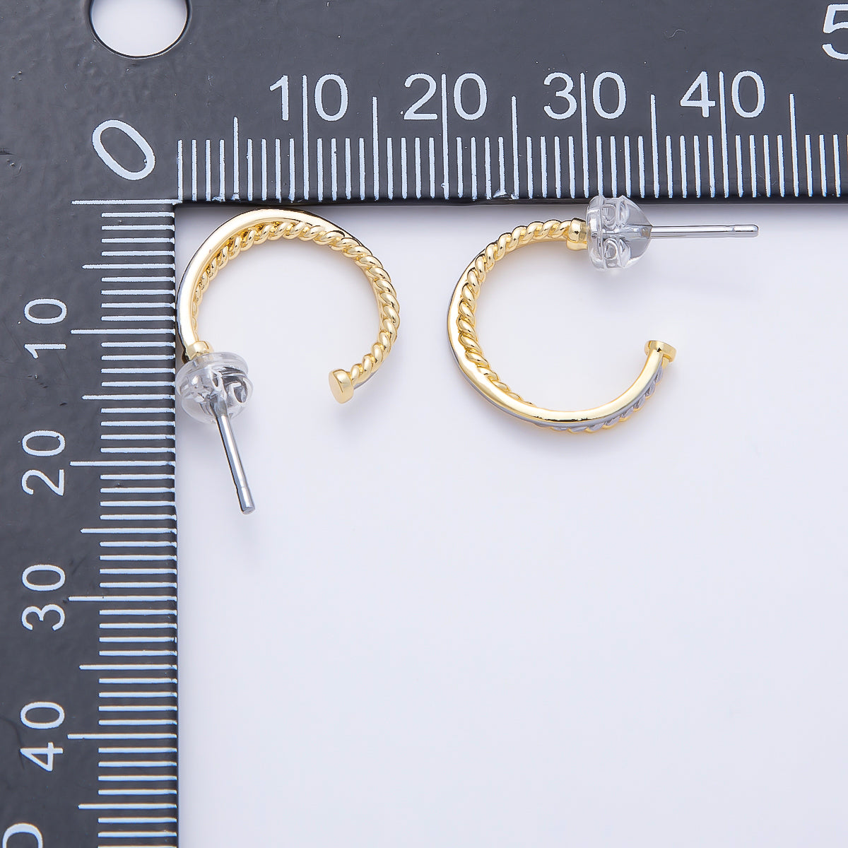 16K Gold Filled 16mm Mixed Metal Croissant Double C-Shaped Hoop in Silver & Gold | Earrings-00650