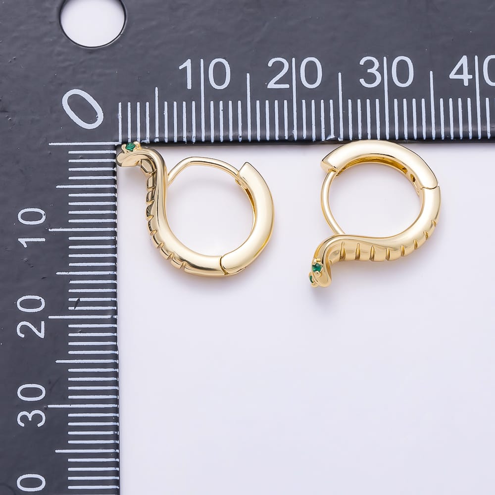 16K Gold Filled 16mm Green CZ Serpent Snake Cartilage Huggie Earrings in Gold & Silver | Earrings-01084 Earrings-01085