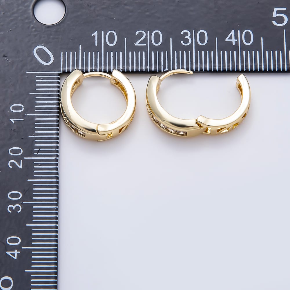 16K Gold Filled 16mm Baguette Clear CZ Huggie Hoop Earrings| Earrings-00967