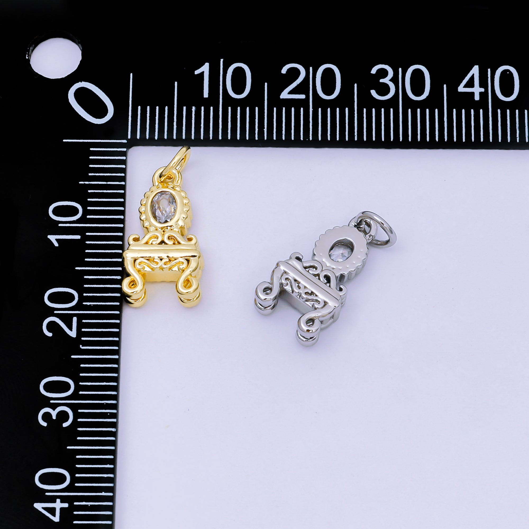 24K Gold Filled 16mm Oval CZ Vintage Vanity Mirror Table Charm in Gold & Silver | AJ-483