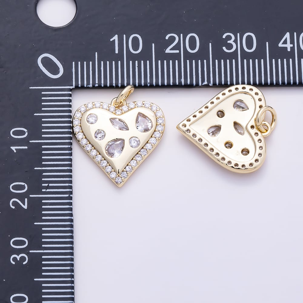 16K Gold Filled 16mm Multi Cut Dotted Micro Paved CZ Heart Charm in Gold & Silver | Charms-02286 Charms-02287