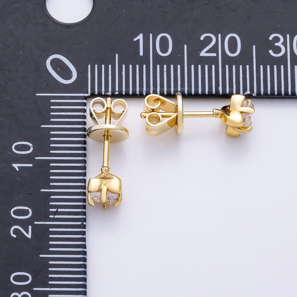 16K Gold Filled 6mm Flower Square CZ Solitaire Prong Mini Stud | Earrings-01238