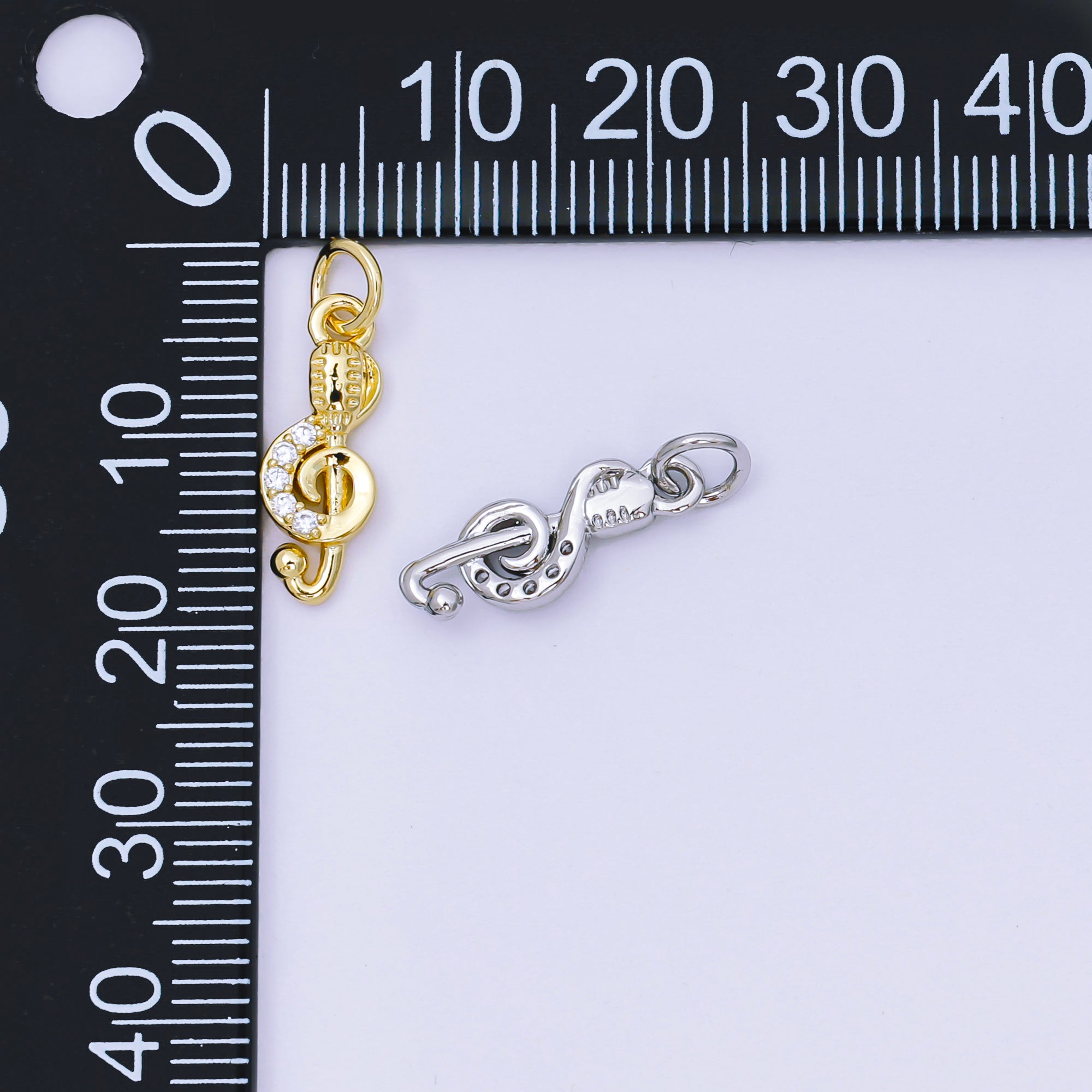 24K Gold Filled 16mm Micro Paved CZ Microphone in G-Clef Treble Music Note Charm | AH-589
