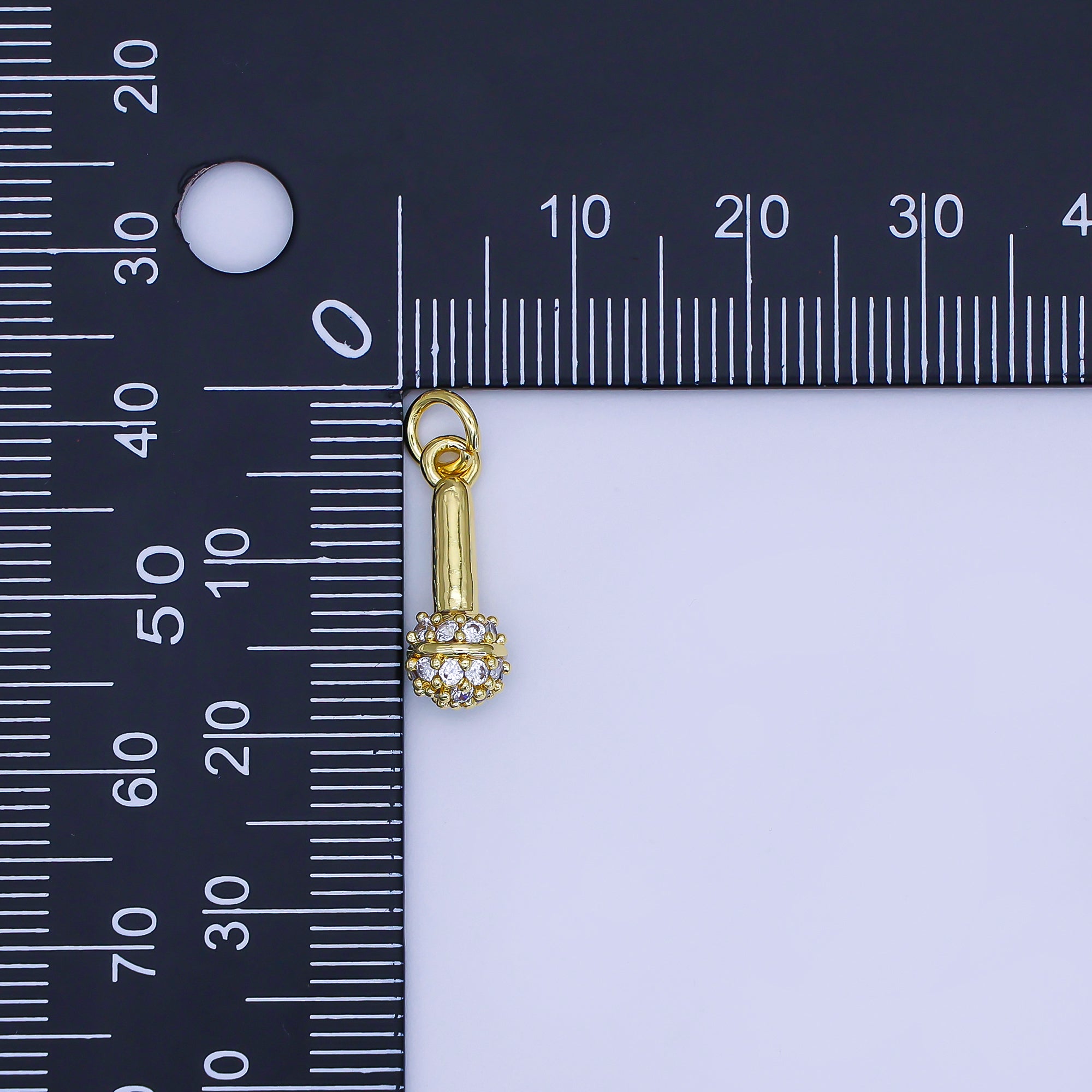 24K Gold Filled 16mm Micro Paved CZ Karaoke Microphone Charm | AJ317