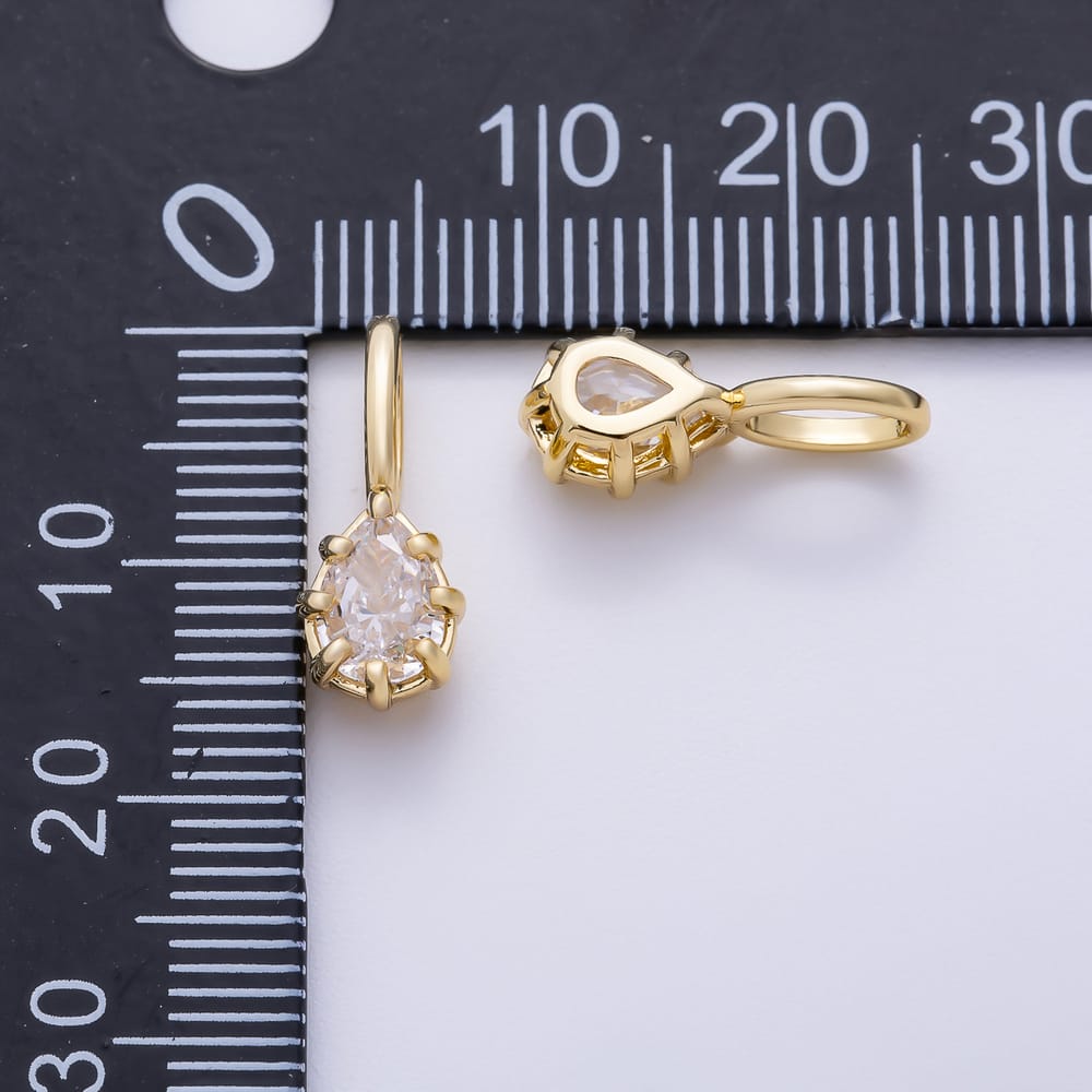 16K Gold Filled 16mm Mini Teardrop Clear CZ Georgian Set Bezel Solitaire Pendant in Gold & Silver | Charms-02420 Charms-02421
