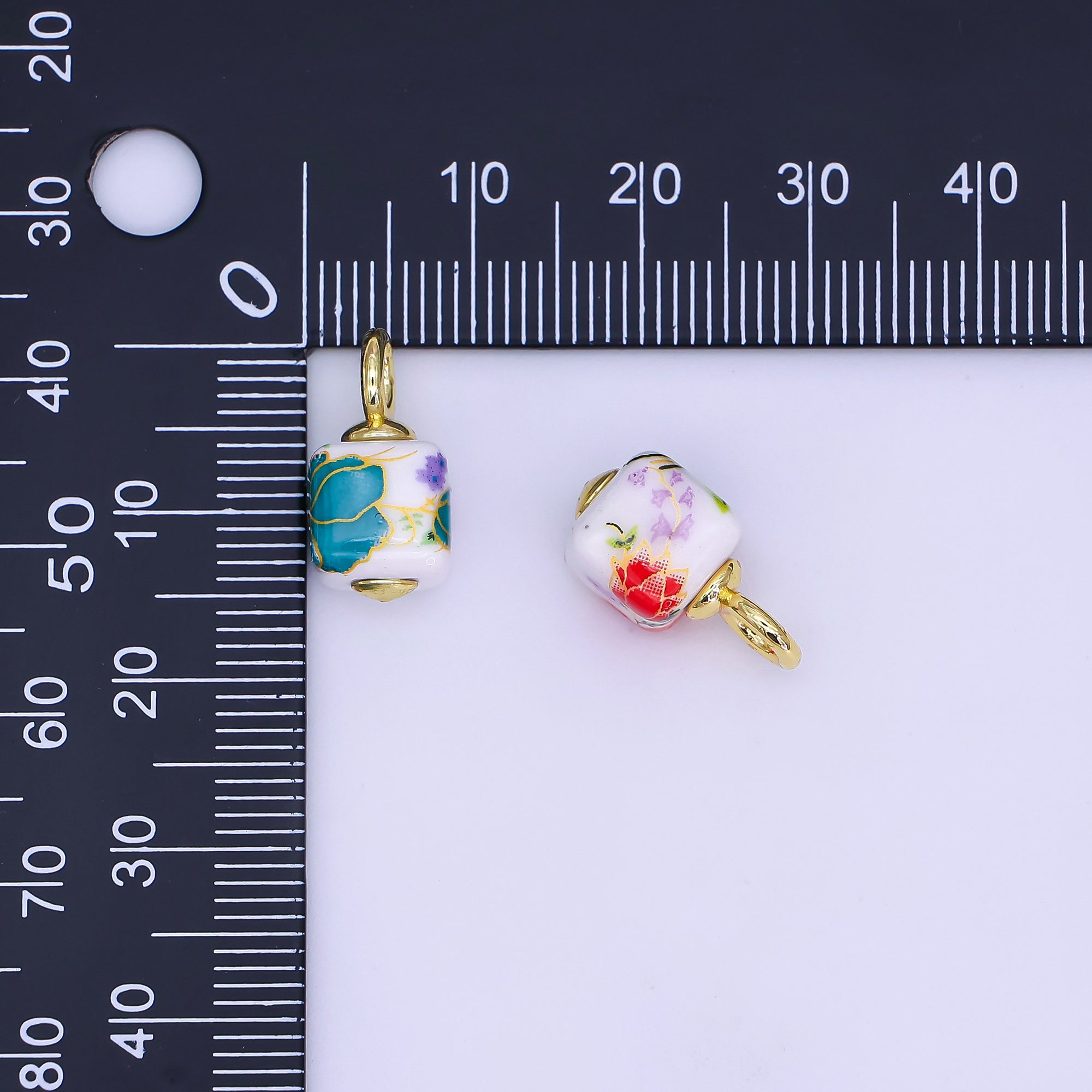 24K Gold Filled Green, Yellow, Purple, Red, Pink Flower Cube Ceramic Drop Pendant | E710 - E729
