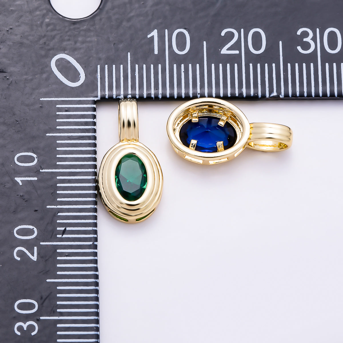 16K Gold Filled 16mm Minimalist Oval Bezel CZ Birthstone Textured Bail Pendant | Charms-01817 - Charms-01828