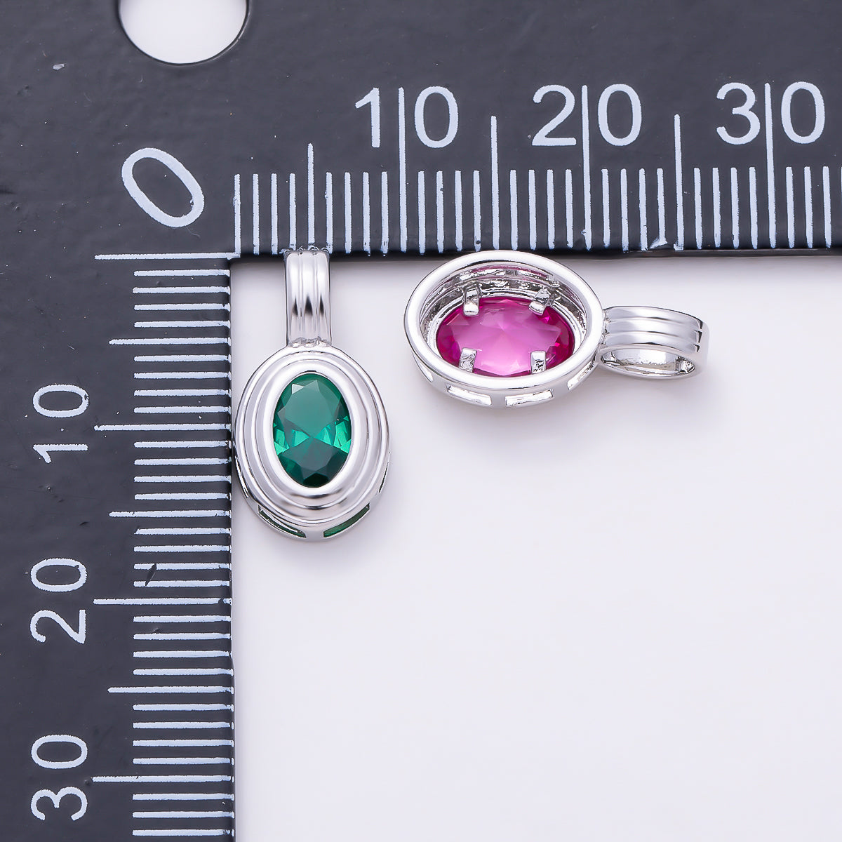 Silver 16mm Minimalist Oval Bezel CZ Birthstone Textured Bail Pendant | Charms-01829 - Charms-