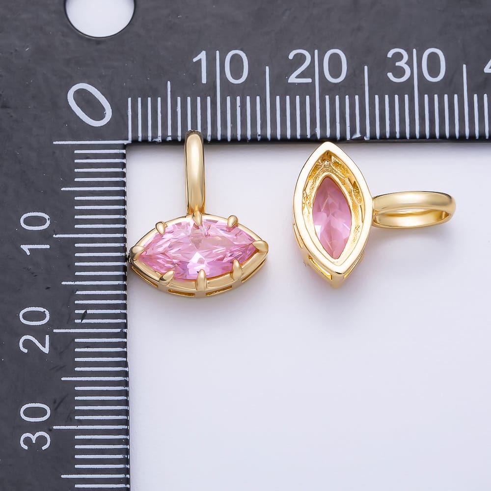 16K Gold Filled 16mm Solitaire Purple, Red, Pink CZ Marquise Prong Bezel Pendant | Charms-02589 ~ Charms-02591