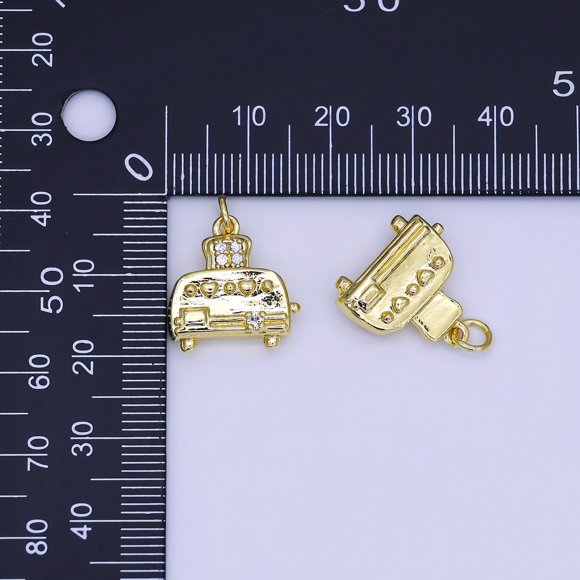 24K Gold Filled 16.5mm Micro Paved CZ Bread Toaster Charm | AJ321