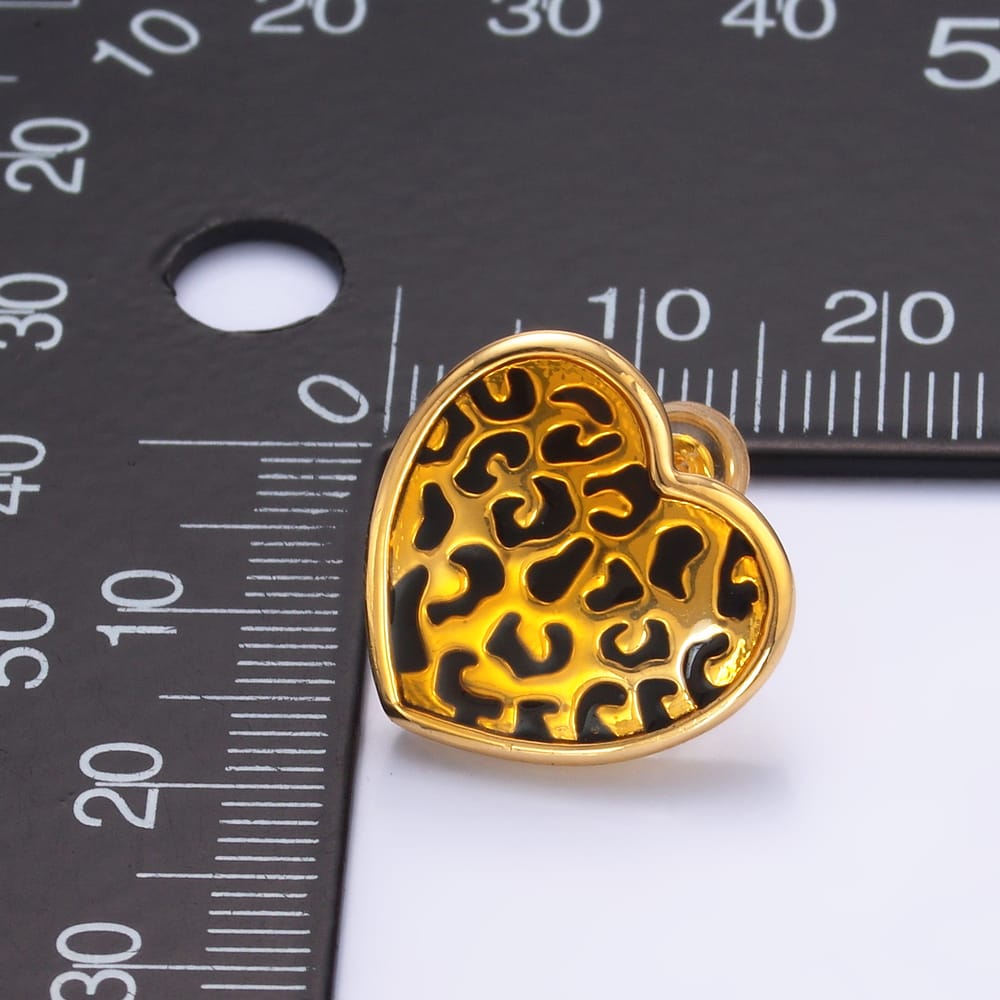 24K Gold Filled Cheetah Print Heart Animal Print Stud Earrings | AB853