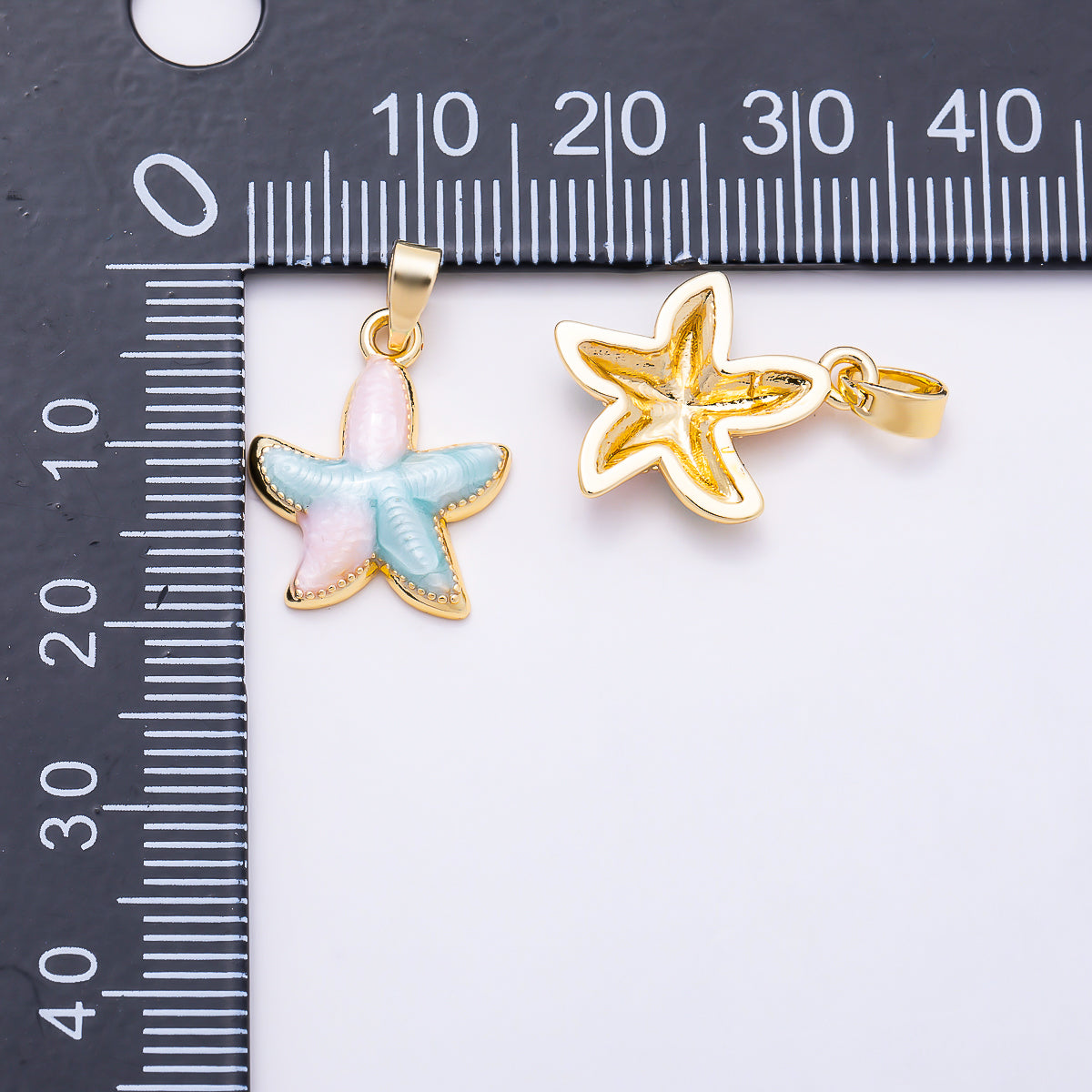 16K Gold Filled 17mm Pink, Blue Enamel Ocean Beach Starfish Pendant | Charms-01891