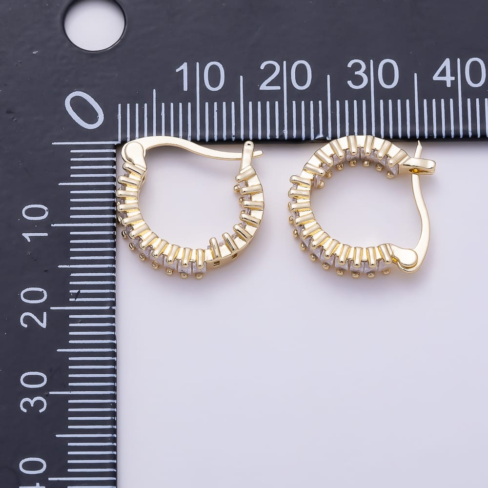 16K Gold Filled 17mm Baguette CZ Lined Front Facing Latch Hoop Earrings | Earrings-01098