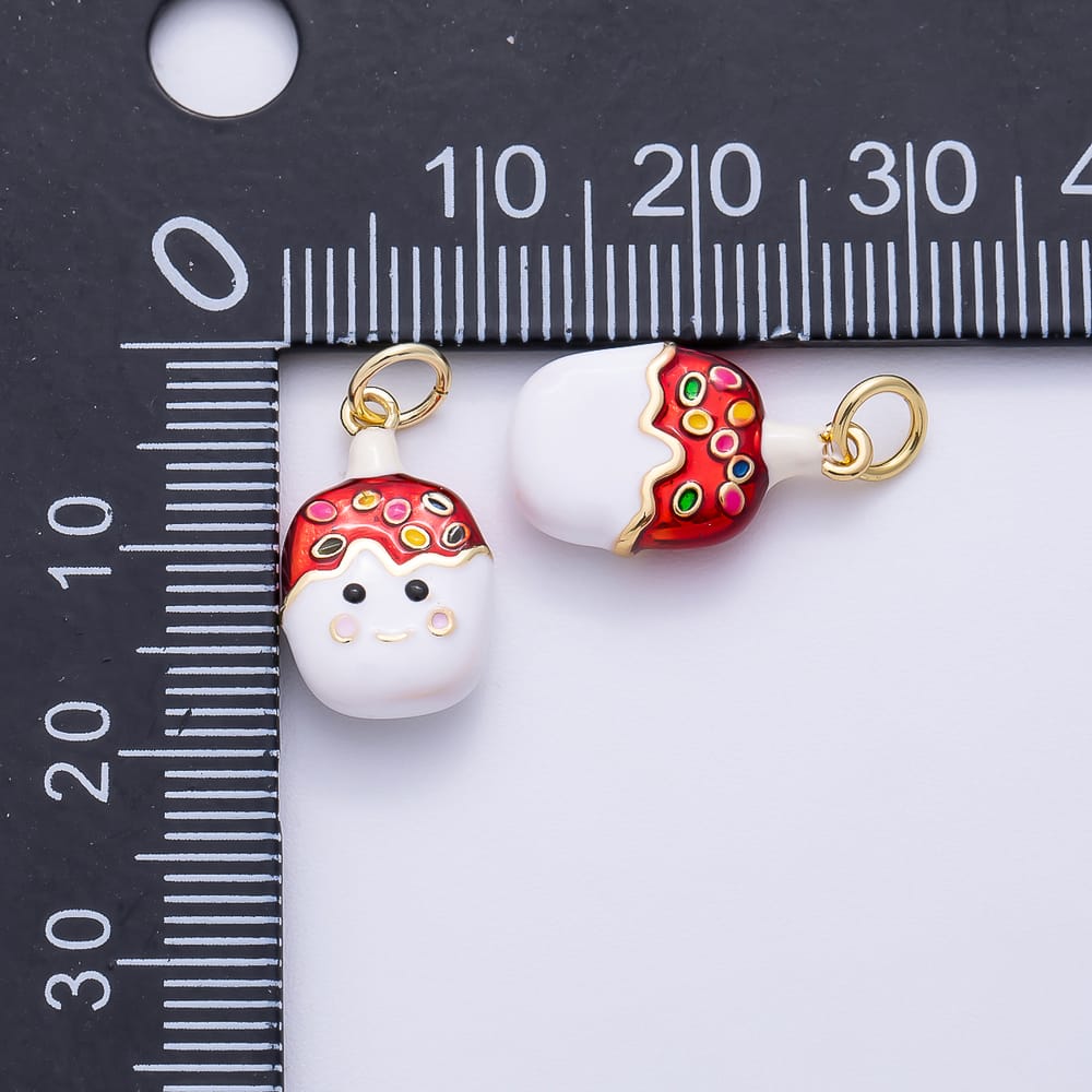 16K Gold Filled 17mm Red, Pink, Blue, Green Enamel Multicolor Sprinkle Popsicle Ice Cream Charm | Charms-02451 ~ Charms-02454