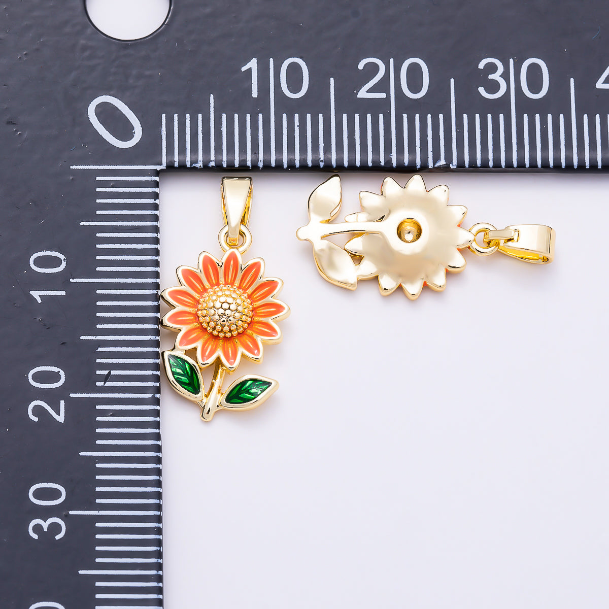 16K Gold Filled 17mm Blooming Sunflower Yellow Enamel Pendant | Charms-01889