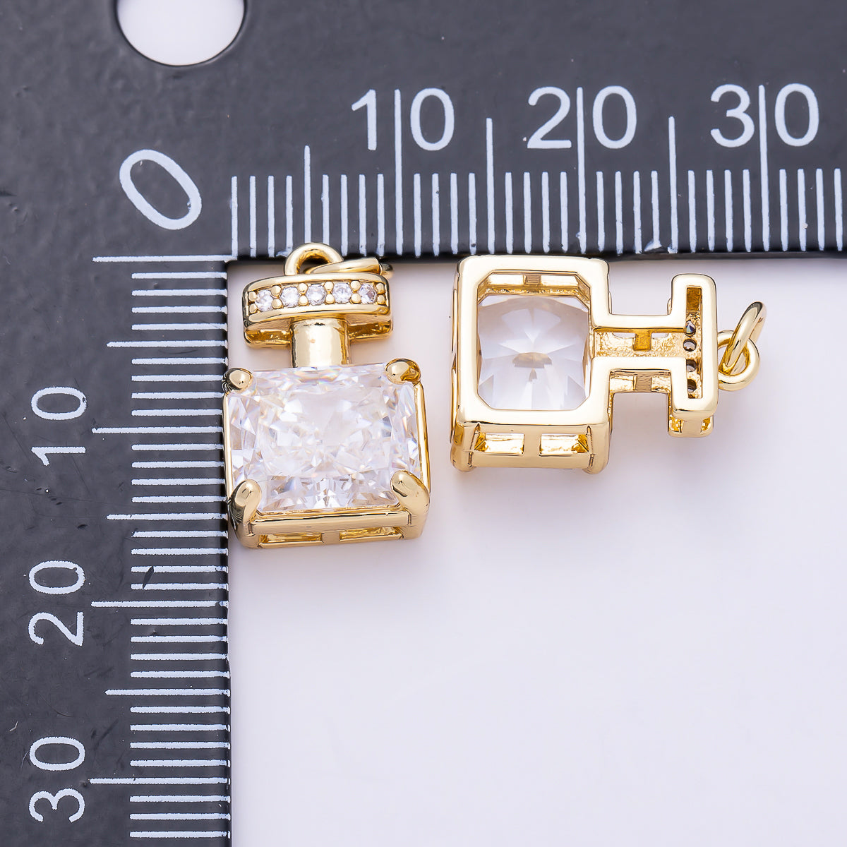 16K Gold Filled 17mm Clear Baguette Micro Paved CZ Perfume Charm in Gold & Silver | Charms-01463 Charms-01464
