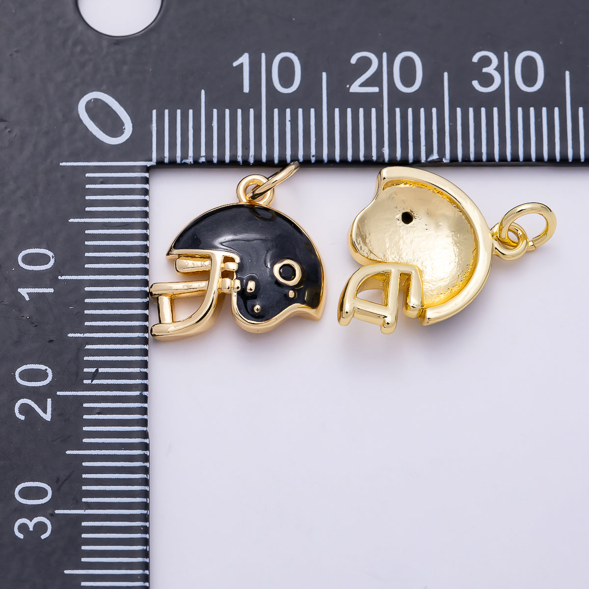 16K Gold Filled Black Enamel Football Sports Helmet Charm | Charrms-01488
