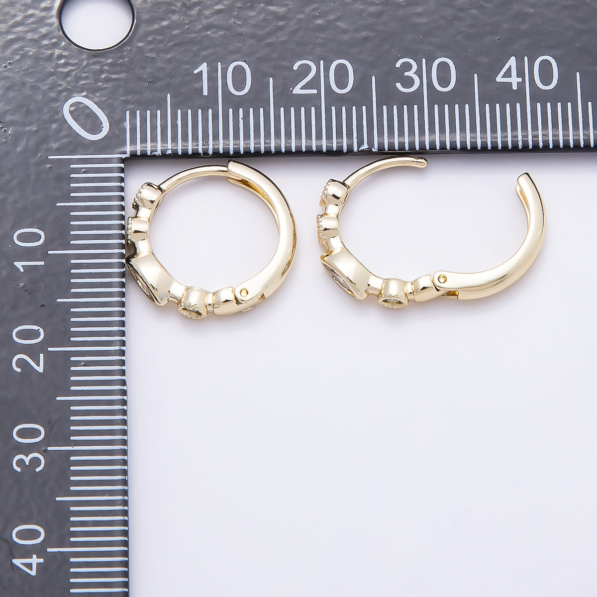 16K Gold Filled 17mm Marquise Round CZ Bezel Cartilage Huggie Earrings | Earrings-00431