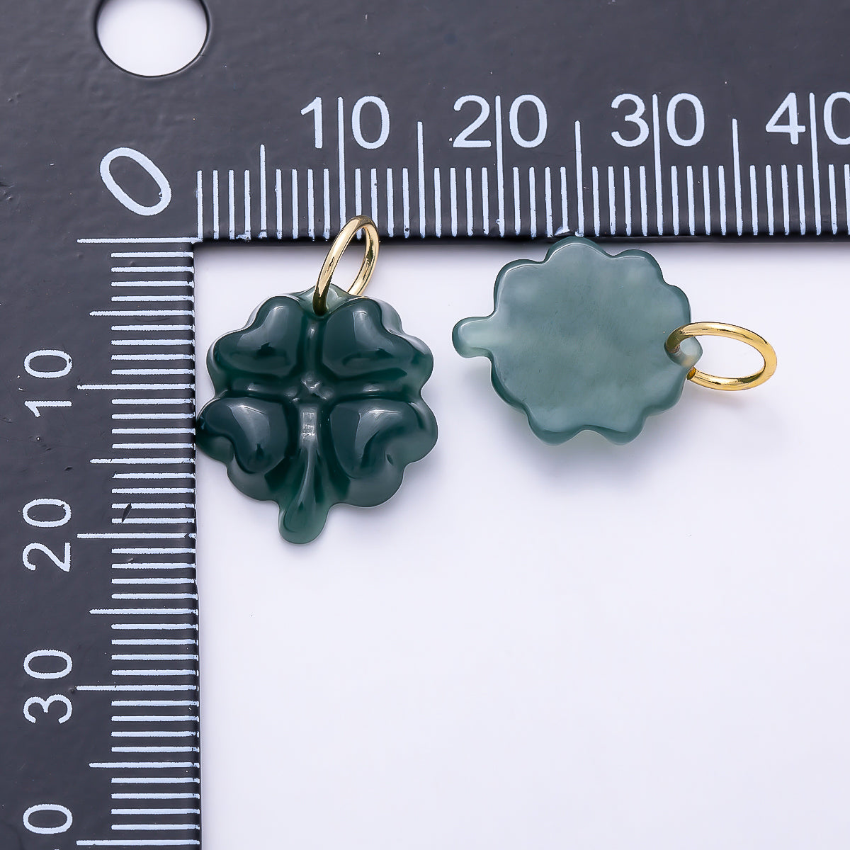 16K Gold Filled 17mm Green Aventurine Gemstone Lucky Clover Charm | Charms-01476