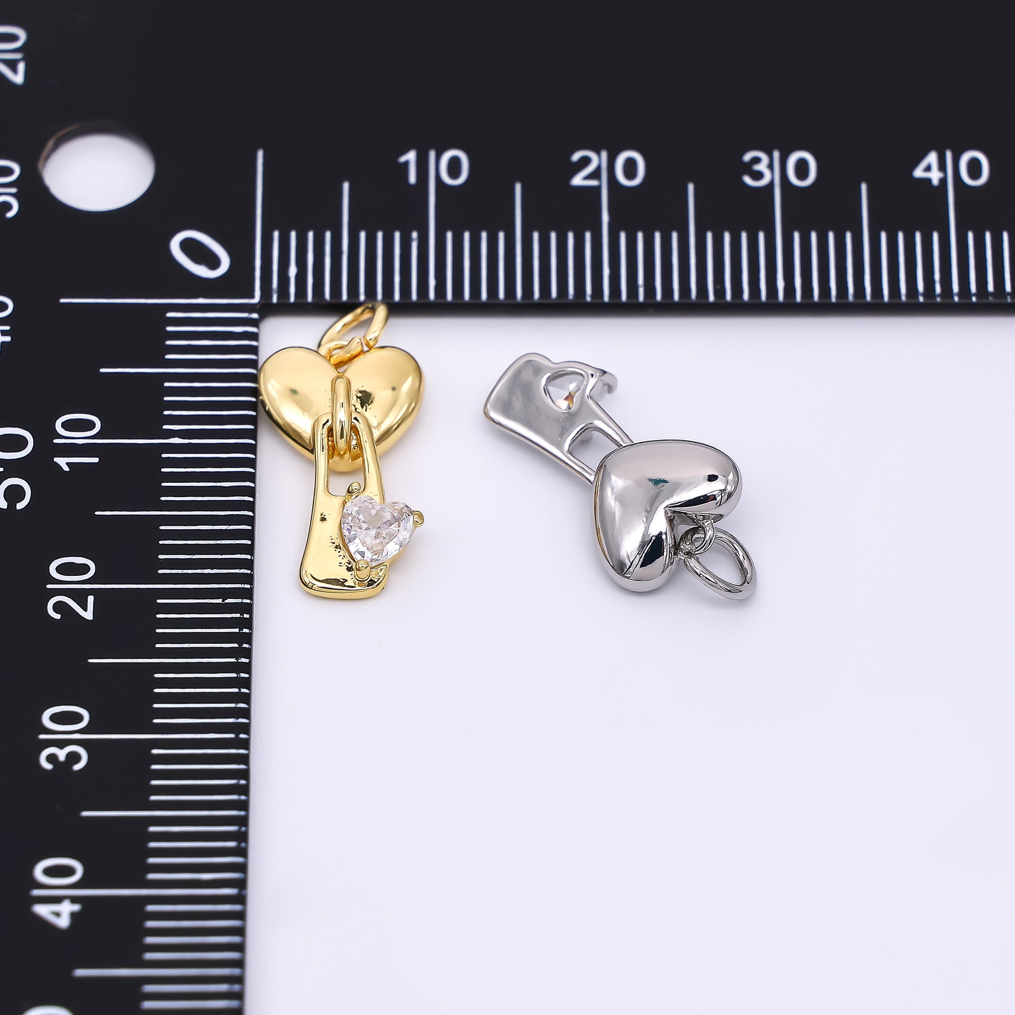 24K Gold Filled 17mm Heart-Shaped CZ Double Heart Love Key Drop Charm | M-580