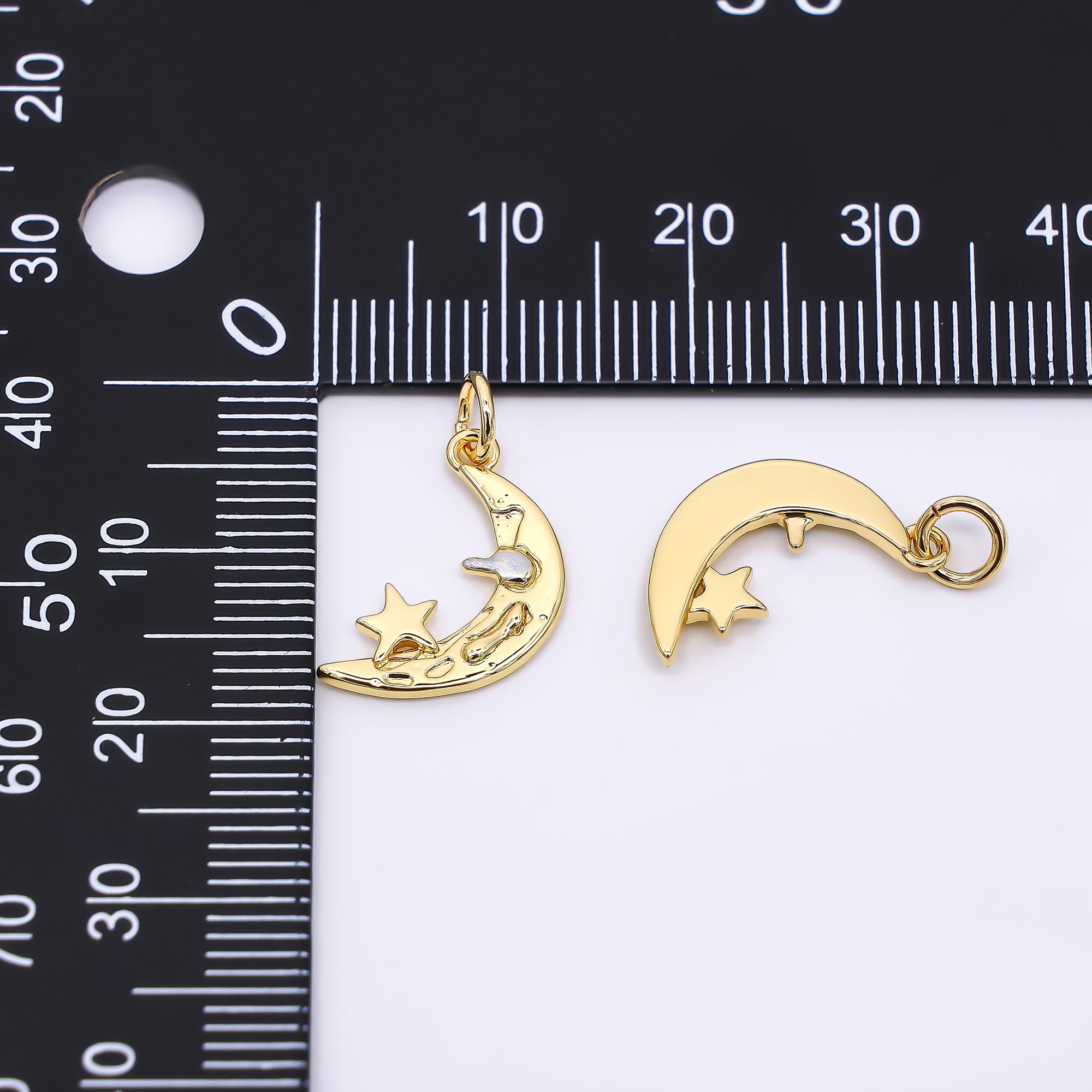 24K Gold Filled 17mm Enamel Art Craters Crescent Moon Star Charm | AF-518