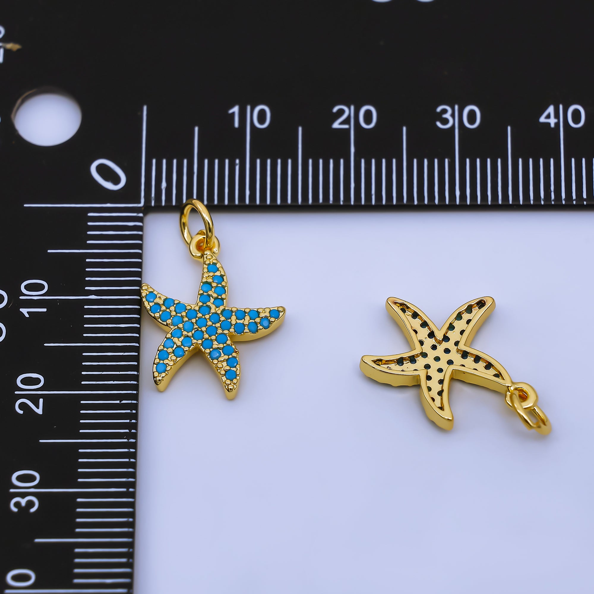 24K Gold Filled 17mm Blue Enamel Sea Starfish Animal Pendant | AJ-492