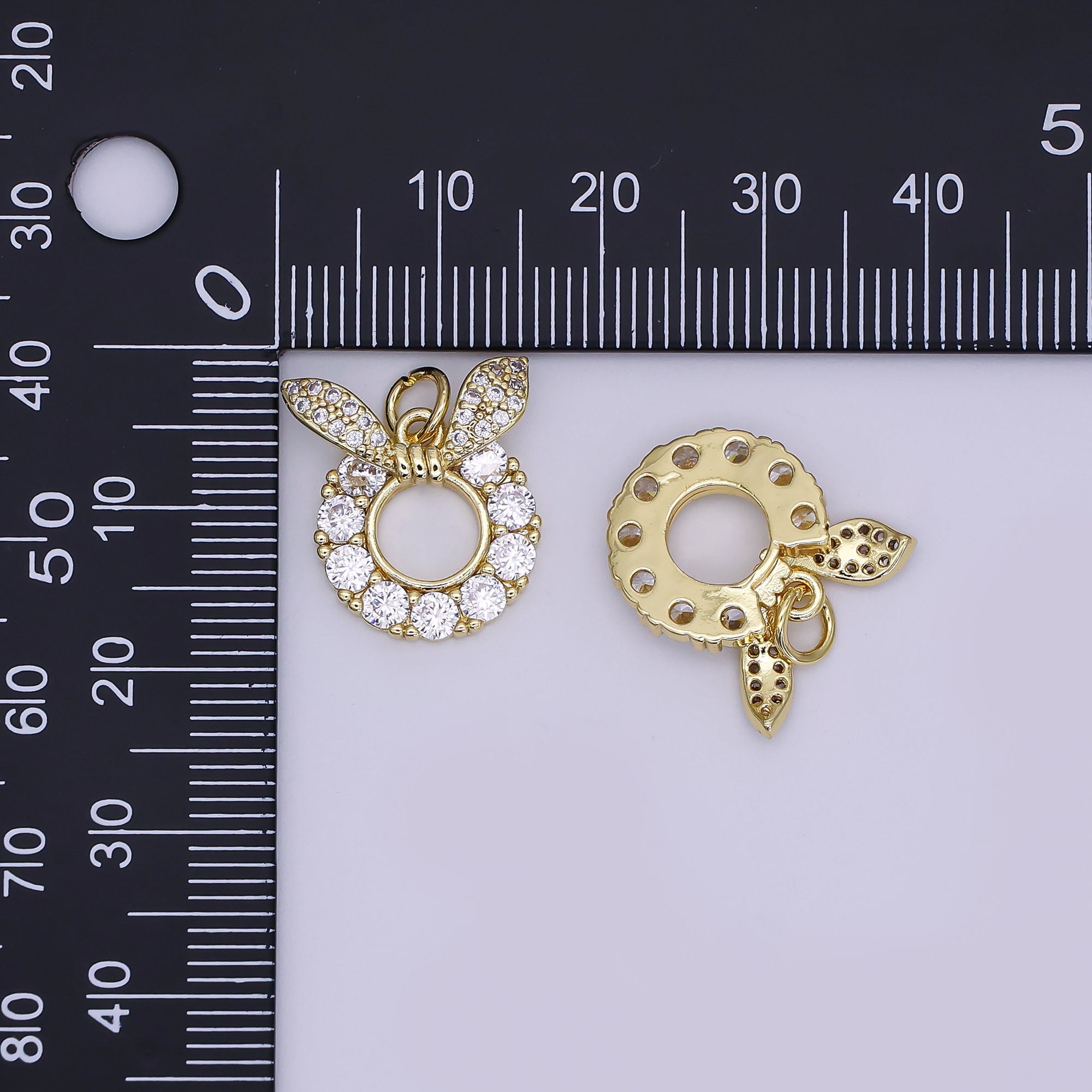 24K Gold Filled 17mm Micro Paved CZ Mini Bunny Rabbit Ear Animals Charm | AJ-358