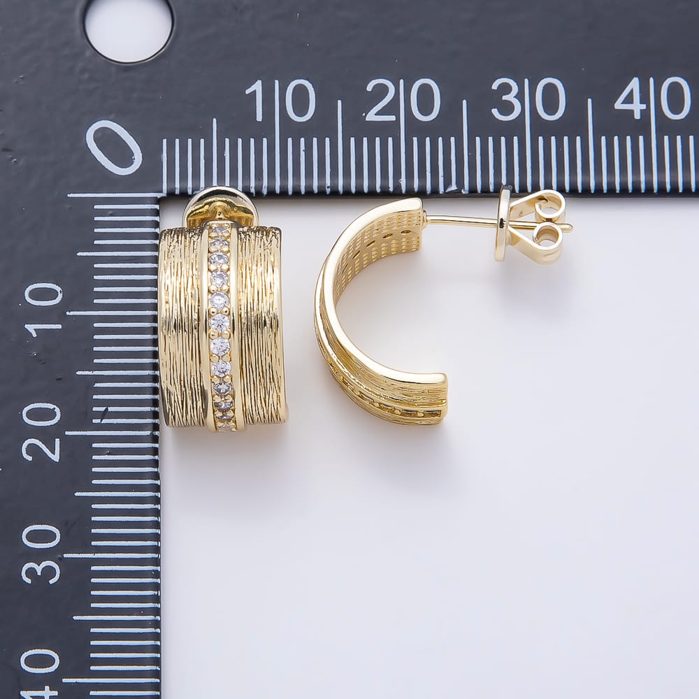 16K Gold Filled 19mm Wide Vertical Brushed Textured C-Hoop Earrings| Earrings-00816