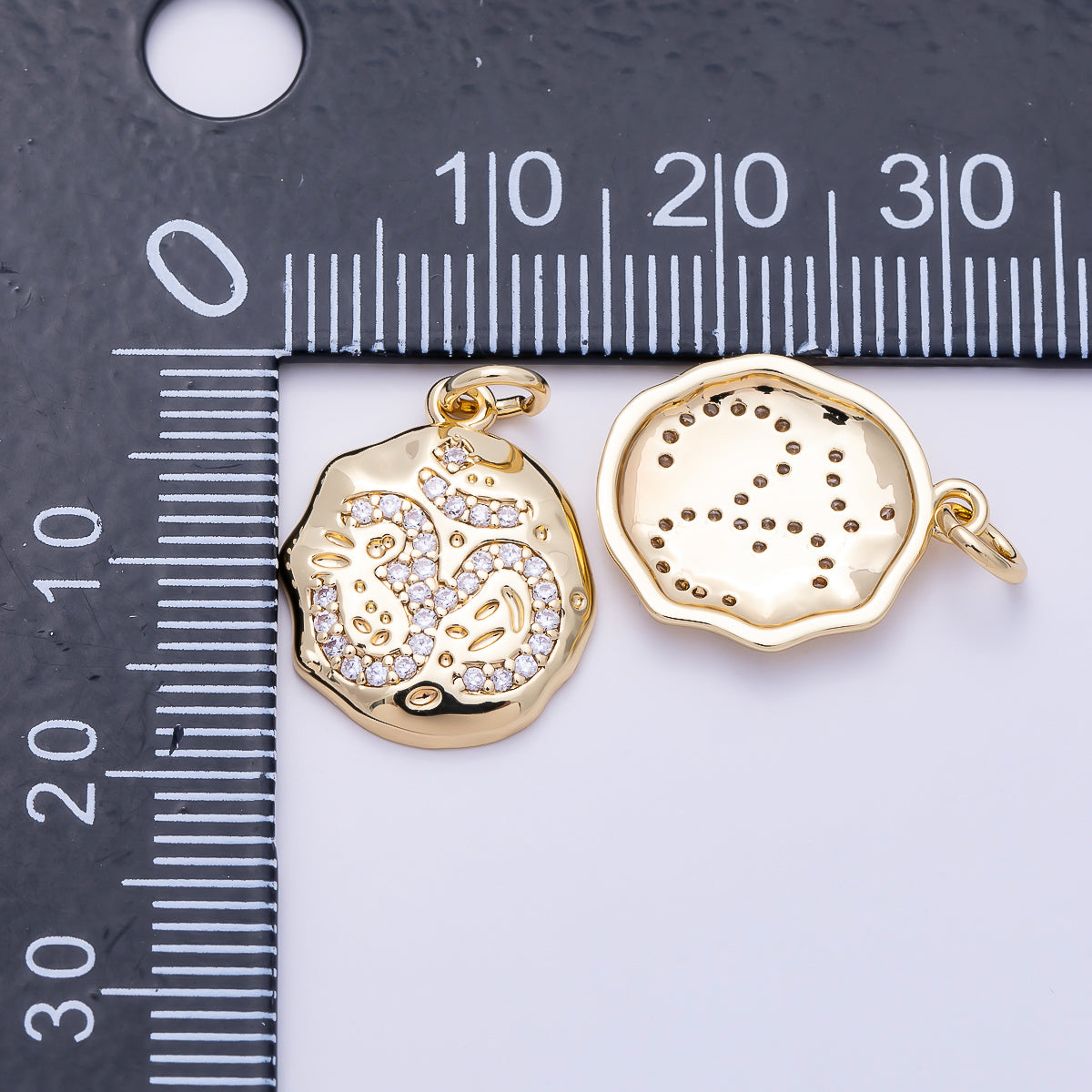 16K Gold Filled 17mm Micro Paved CZ "ॐ" Om Sanskrit Round Charm | Charms-01467