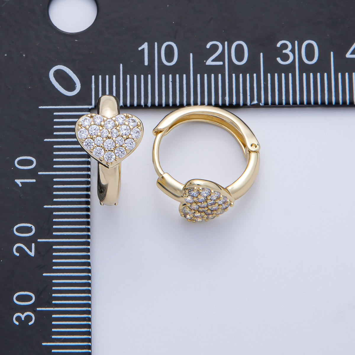 14K Gold Filled 17mm Micro Paved CZ Heart Cartilage Huggie Earrings | Earrings-00066