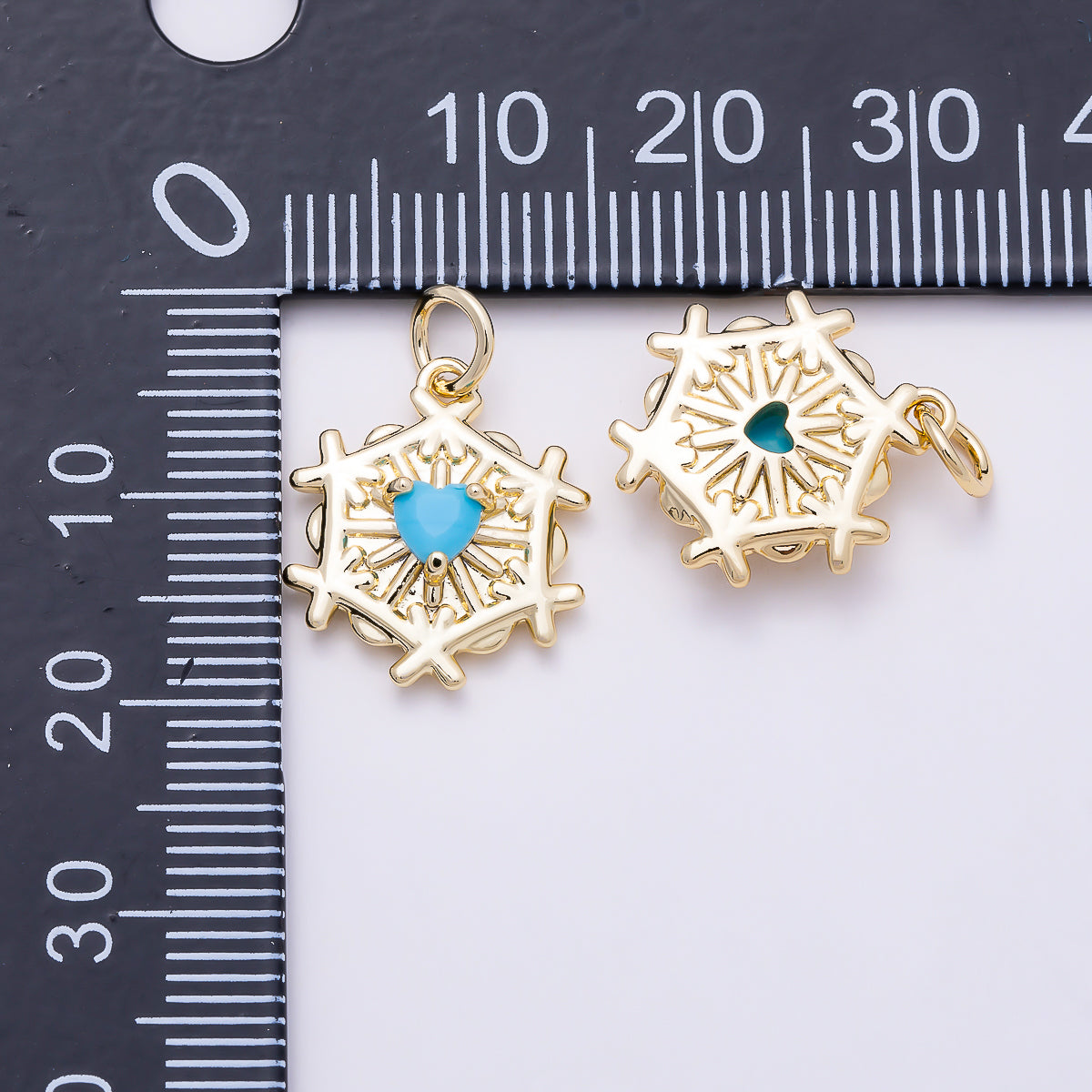 16K Gold Filled 16mm Turquoise Heart CZ Snowflake Charm in Gold & Silver | Charms-01855 - Charms-01856