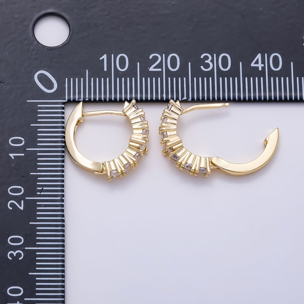 16K Gold Filled 16mm Prong-Set Graduated Round Clear CZ Hinged Huggie Hoop Earrings| Earrings-00968