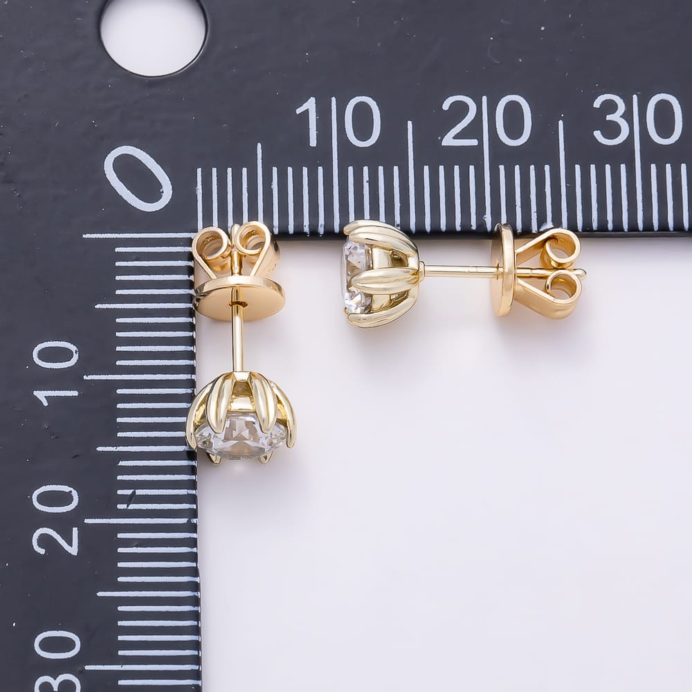 14K Gold Filled 6mm Clear Round CZ Prong Solitaire Stud Earrings | Earrings-01195