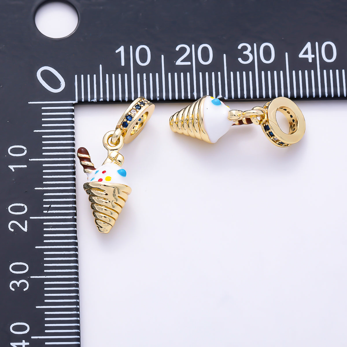 16K Gold Filled 16mm Micro Paved CZ Slider Colorful Enamel Ice Cream Cone Pendant | Charms-01657