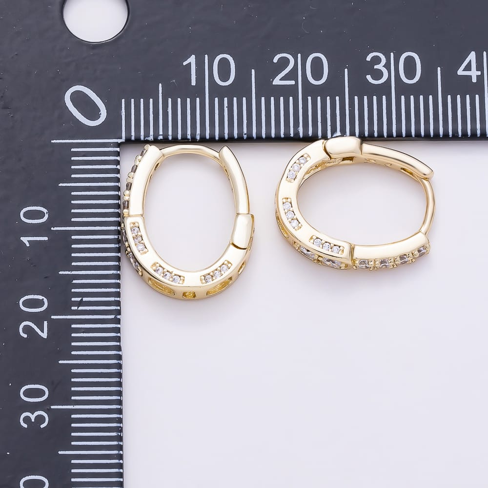 14K Gold Filled 17mm Clear Micro Paved CZ Oblong U-Shaped Huggie | Earrings-01201