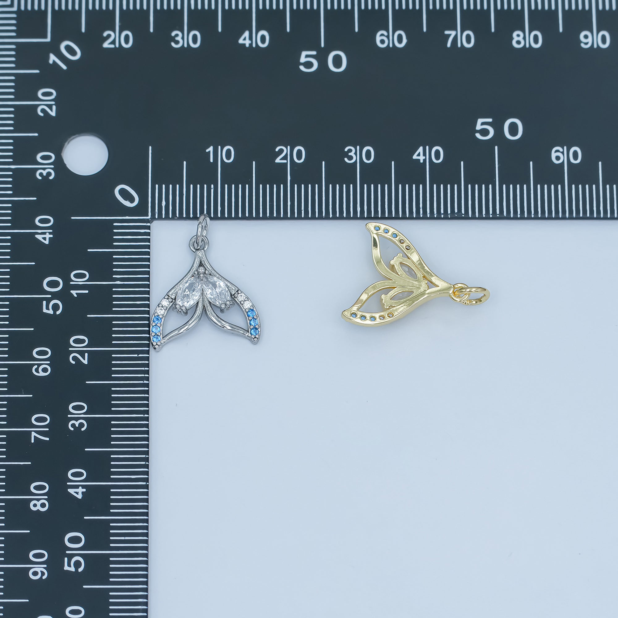 24K Gold Filled Blue Gradient Teardrop Micro Paved Tail Charm in Gold & Silver | C815
