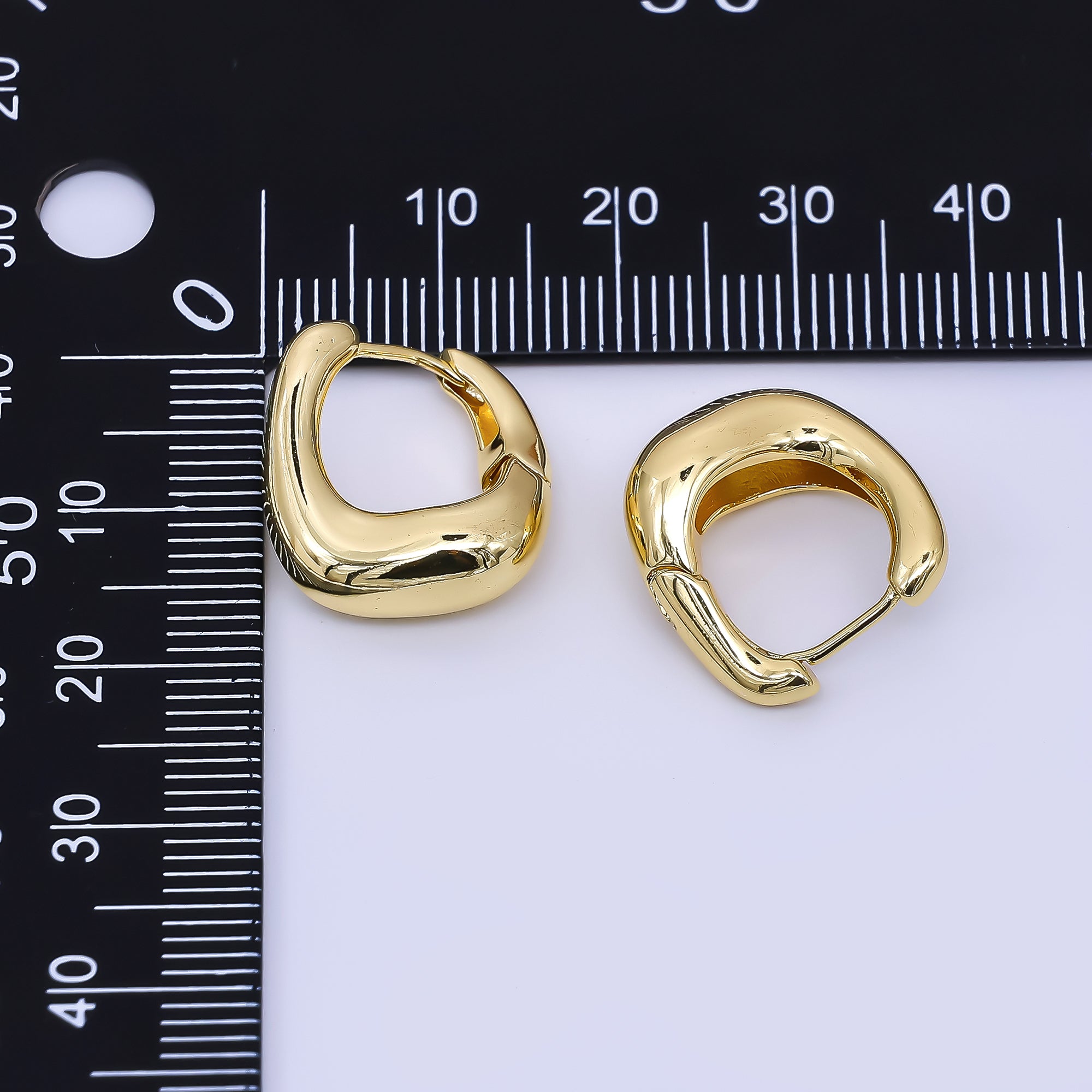 24K Gold Filled Molten Gold Modern Bold Hinged Huggie Hoops Earrings | AJ-063