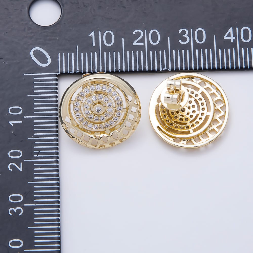 16K Gold Filled 17mm Micro Paved CZ Round Circle Statement Stud Earrings | Earrings-00950