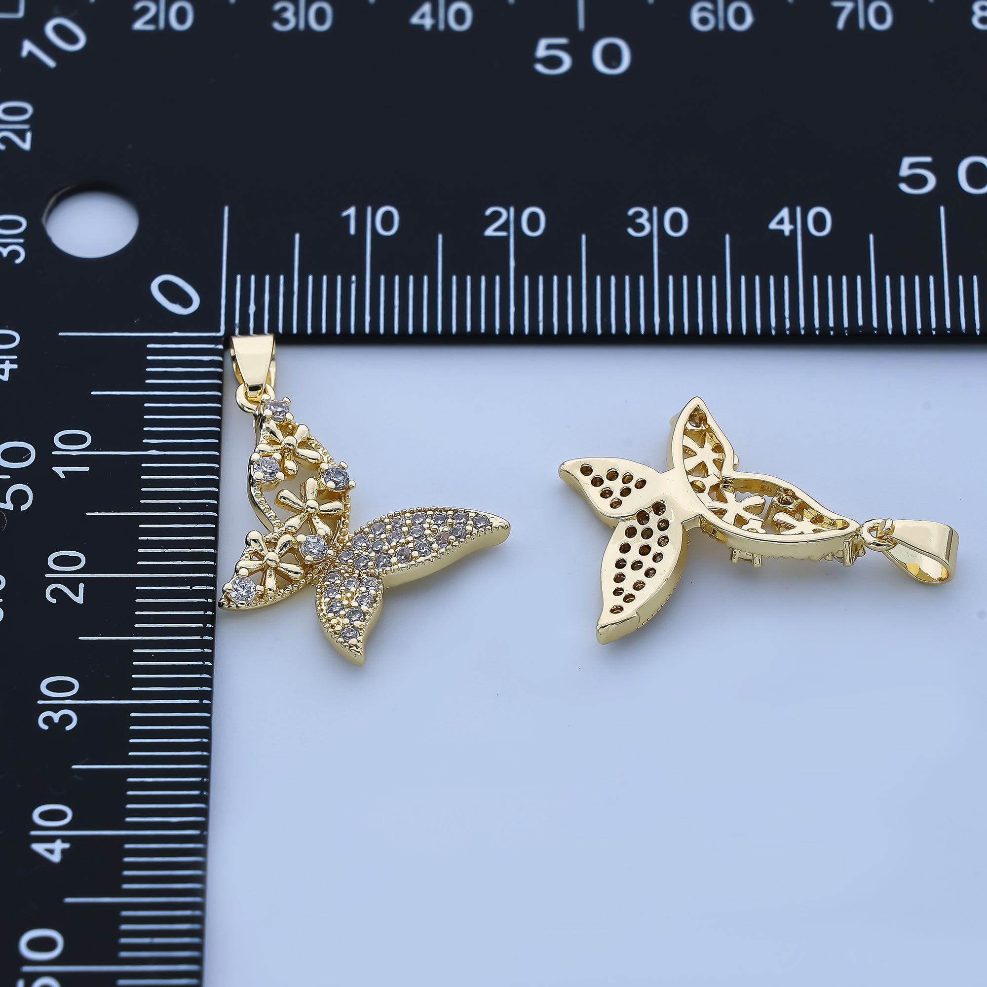24K Gold Filled 17mm Micro Paved CZ The Blooming Flower of Butterfly Animal Pendant | AH-521