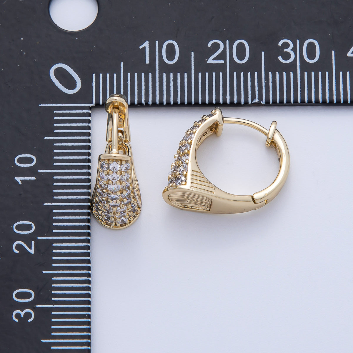 14K Gold Filled 17mm Micro Paved CZ Tube Huggie Earrings | Earrings-00071