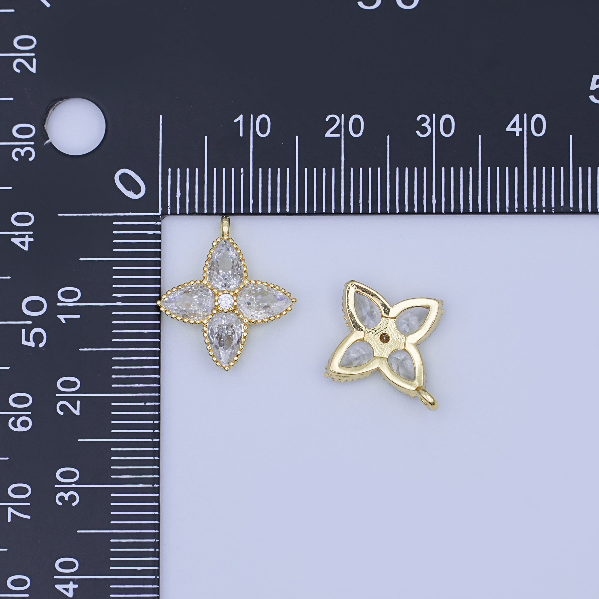 24K Gold Filled Clear Teardrop CZ Flower Charm | AJ293