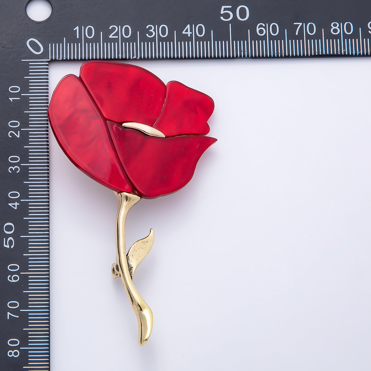 Vintage Gold 46mm Red, White Minimalist Resin Rose Flower Pin Brooch | BH-00174 BH-00175